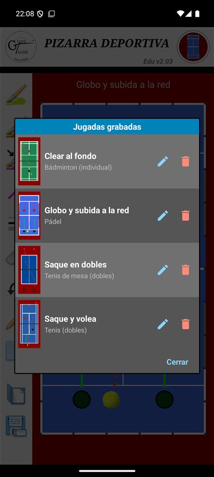 Lista de jugadas guardadas con miniatura